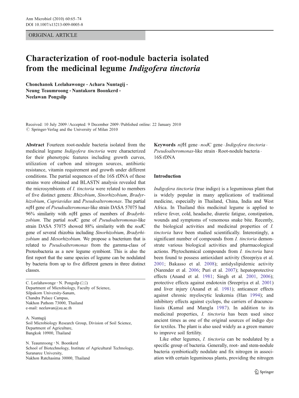 Characterization of Root-Nodule Bacteria Isolated from the Medicinal Legume Indigofera Tinctoria