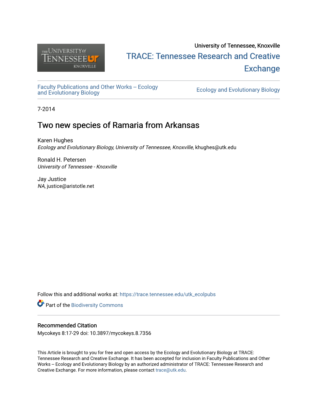 Two New Species of Ramaria from Arkansas