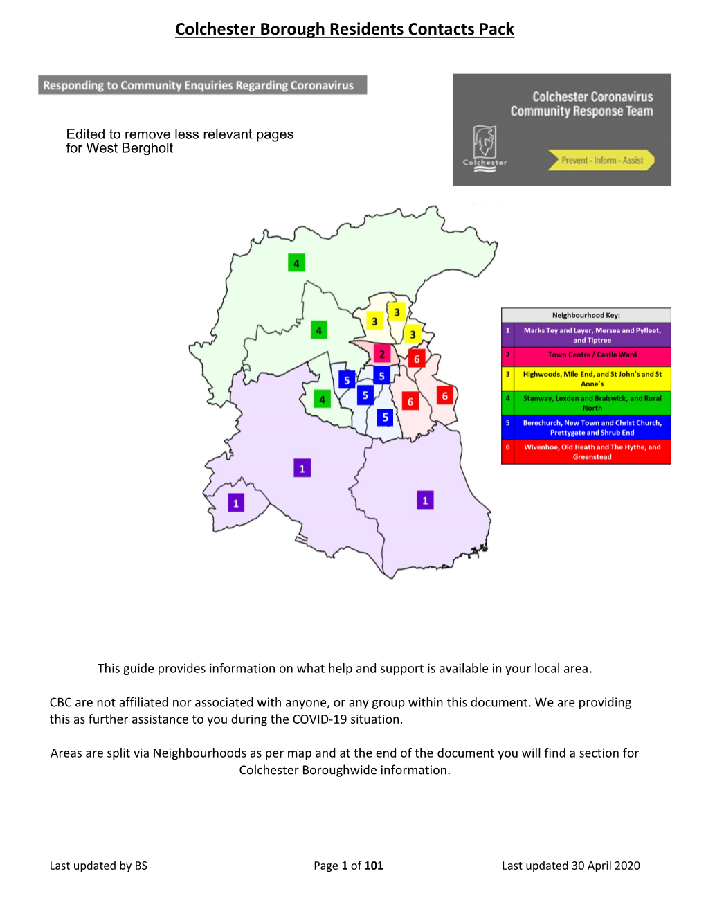 Colchester Borough Residents Contacts Pack