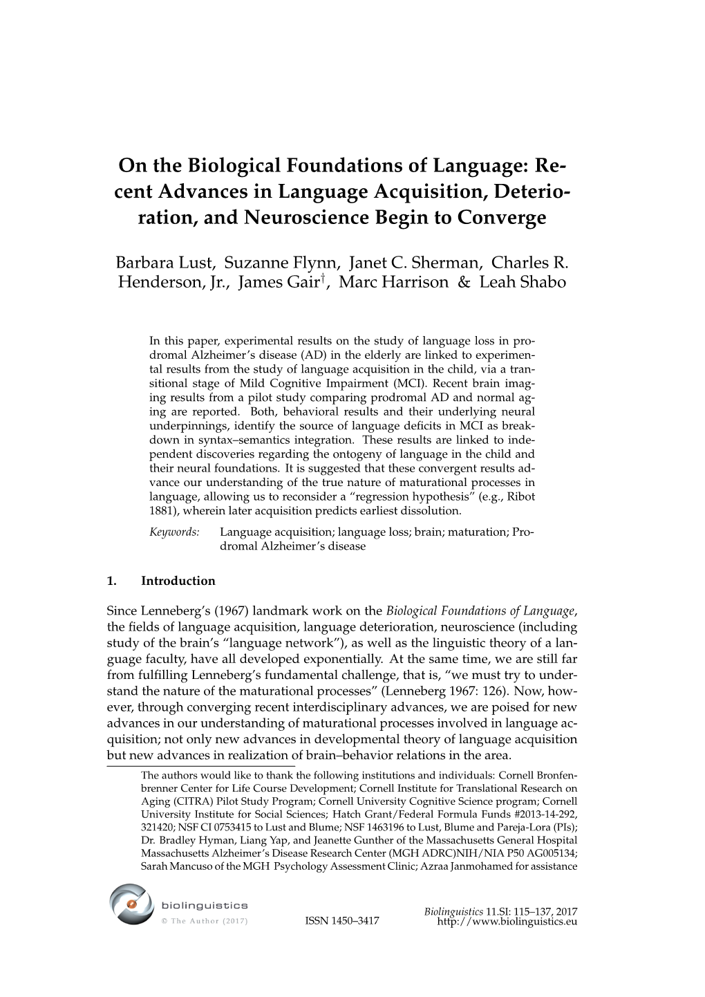 Recent Advances in Language Acquisition