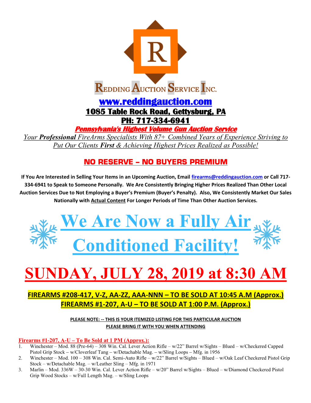We Are Now a Fully Air Conditioned Facility! SUNDAY, JULY 28, 2019 at 8:30 AM