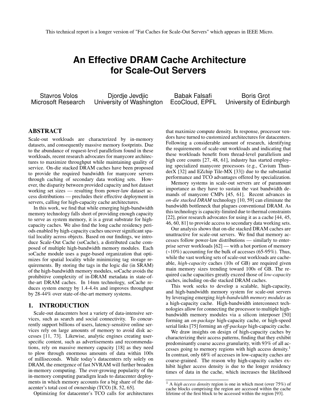 An Effective DRAM Cache Architecture for Scale-Out Servers