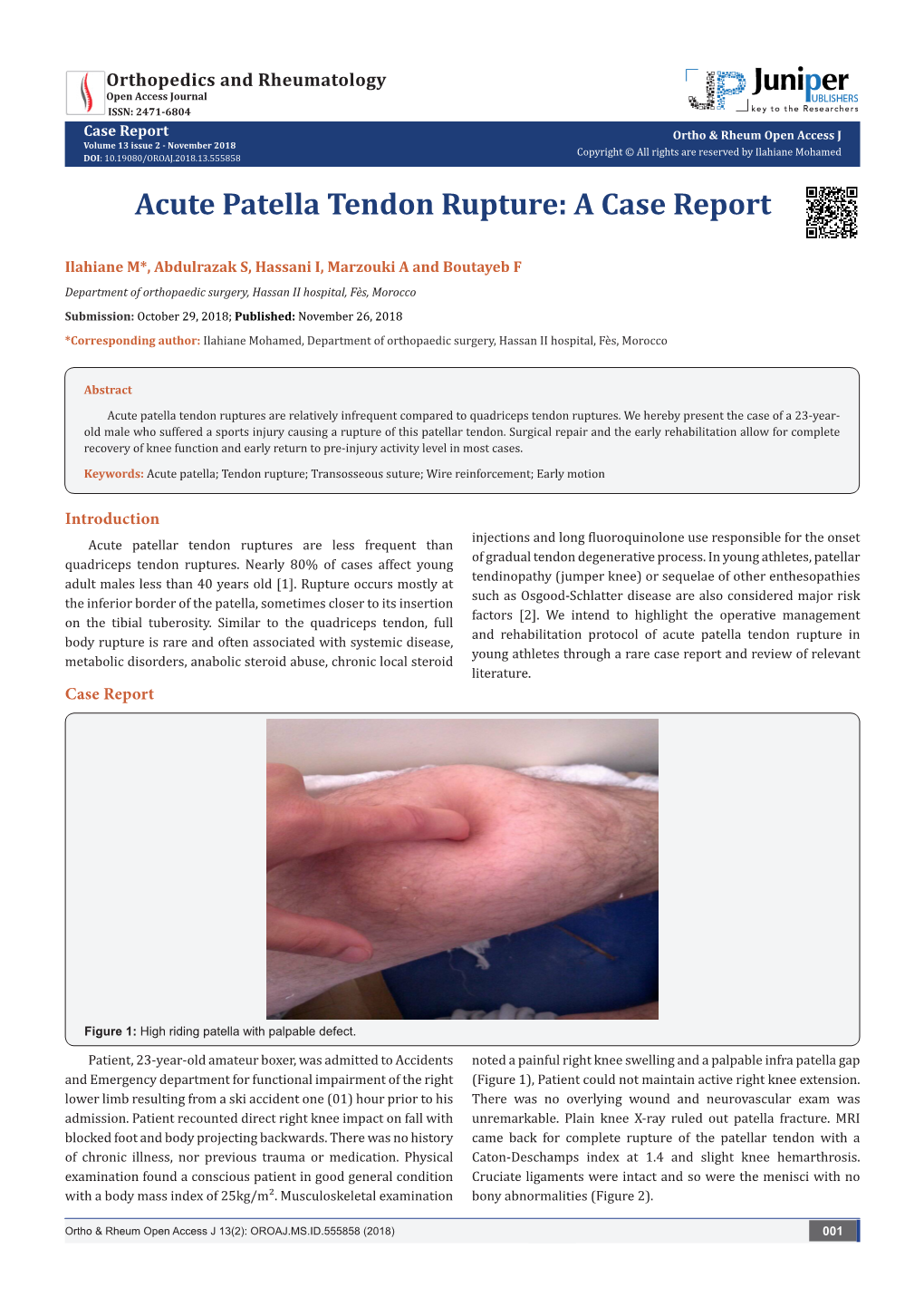 Acute Patella Tendon Rupture: a Case Report