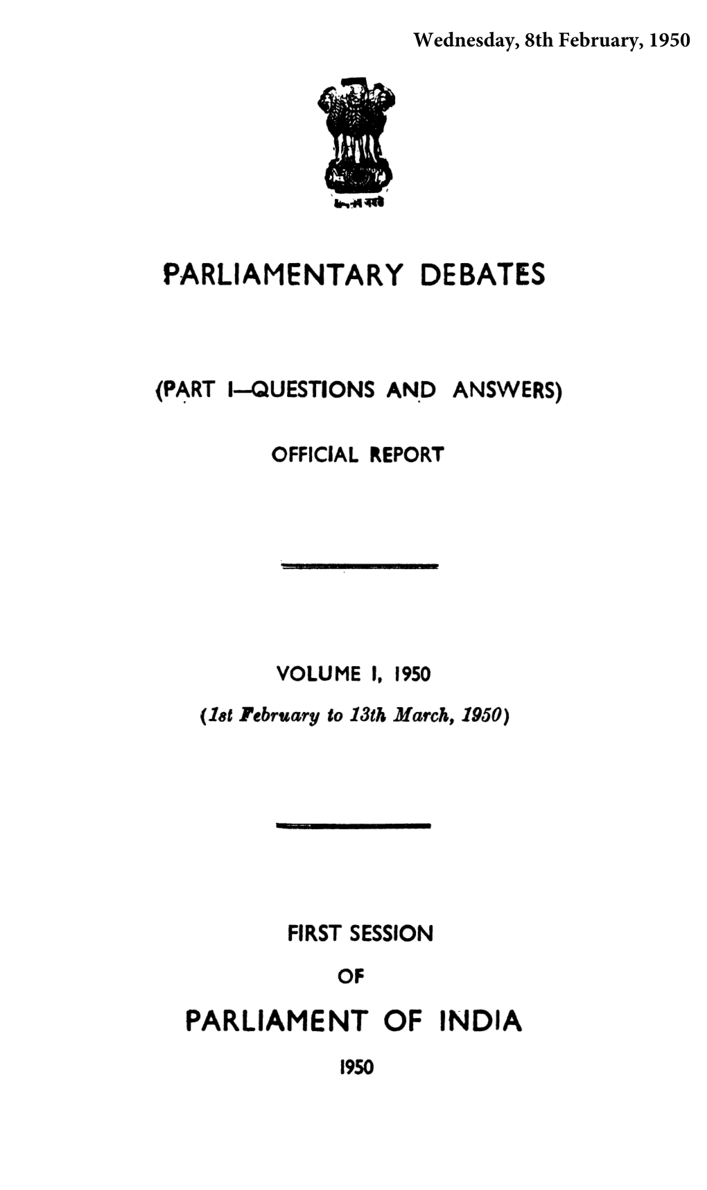 Parliamentary Debates Parliament of India