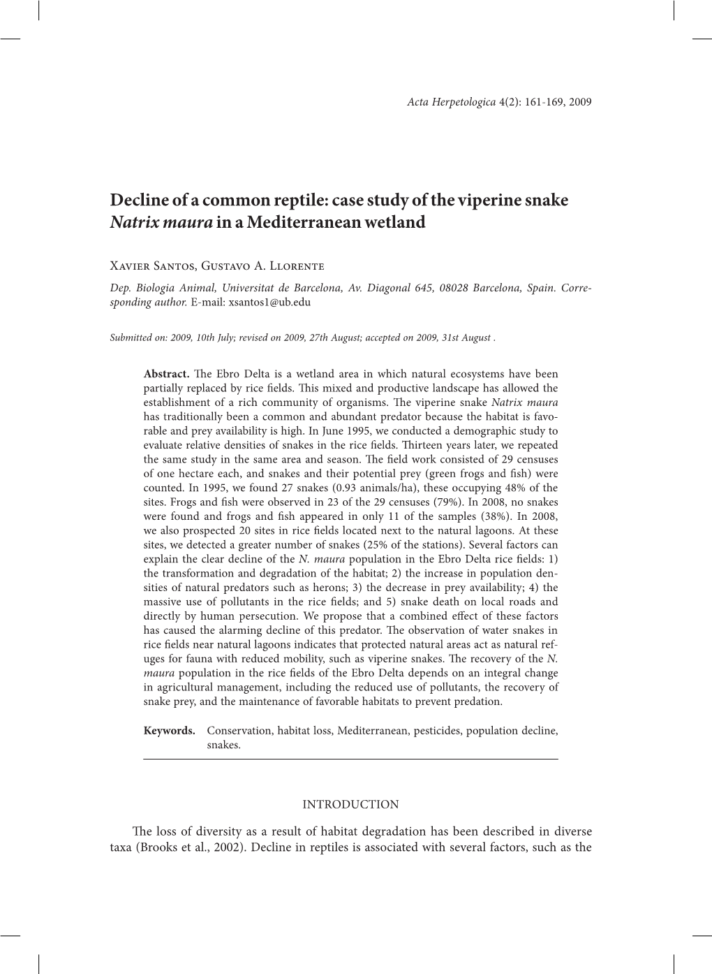 Case Study of the Viperine Snake Natrix Maurain a Mediterranean Wetland