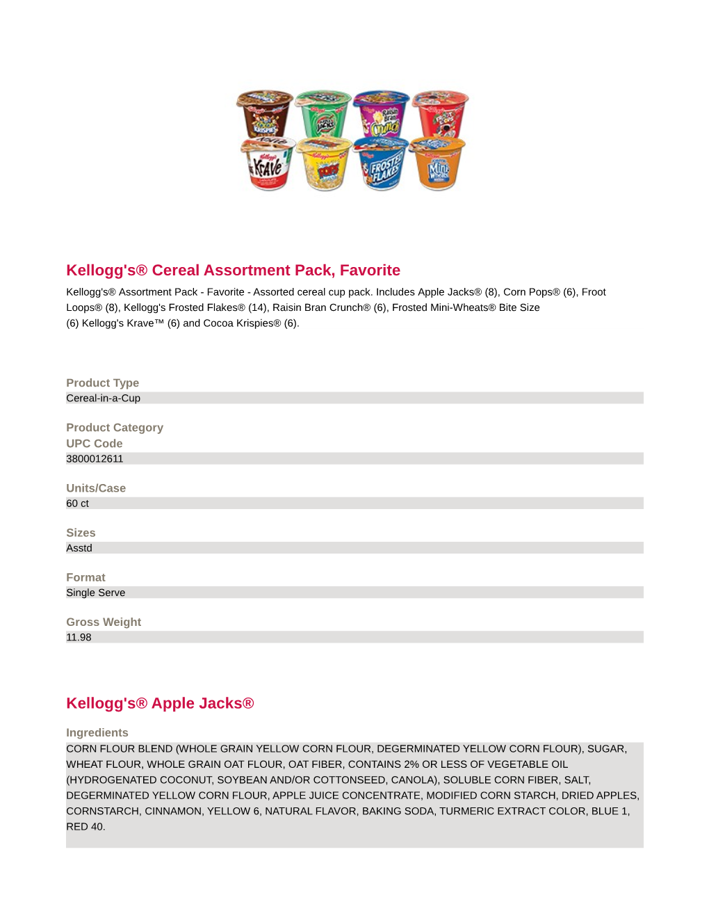 Kellogg's® Cereal Assortment Pack, Favorite Kellogg's® Apple Jacks®