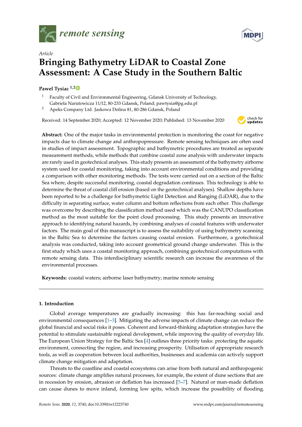 Bringing Bathymetry Lidar to Coastal Zone Assessment: a Case Study in the Southern Baltic