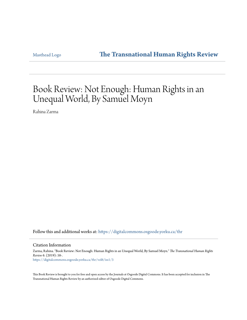 Human Rights in an Unequal World, by Samuel Moyn Rahina Zarma