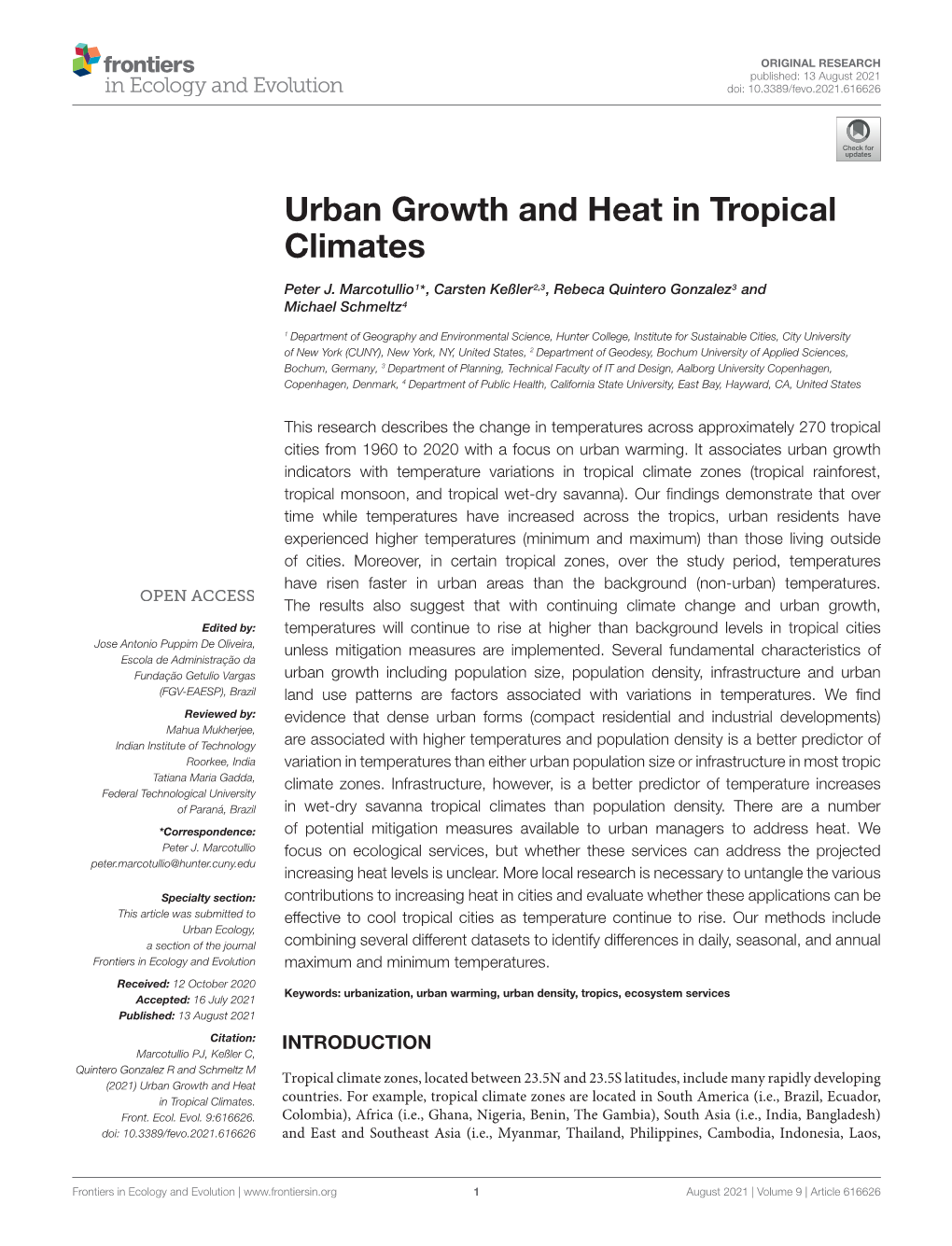 Urban Growth and Heat in Tropical Climates