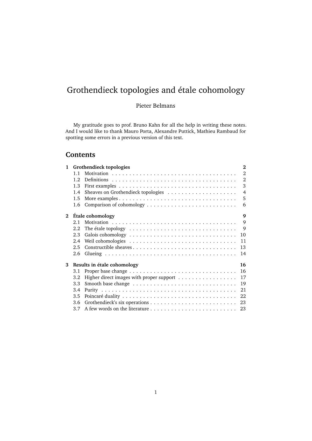 Grothendieck Topologies and Étale Cohomology