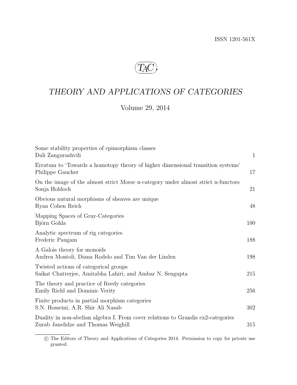 Theory and Applications of Categories