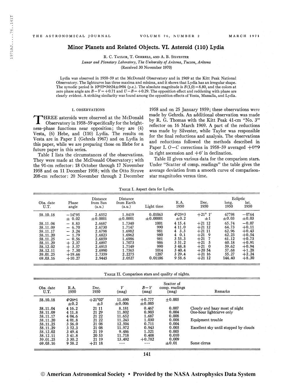 1971Aj 76. . 14It the Astronomical Journal