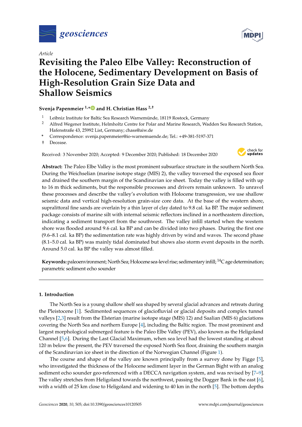 Revisiting the Paleo Elbe Valley: Reconstruction of the Holocene, Sedimentary Development on Basis of High-Resolution Grain Size Data and Shallow Seismics