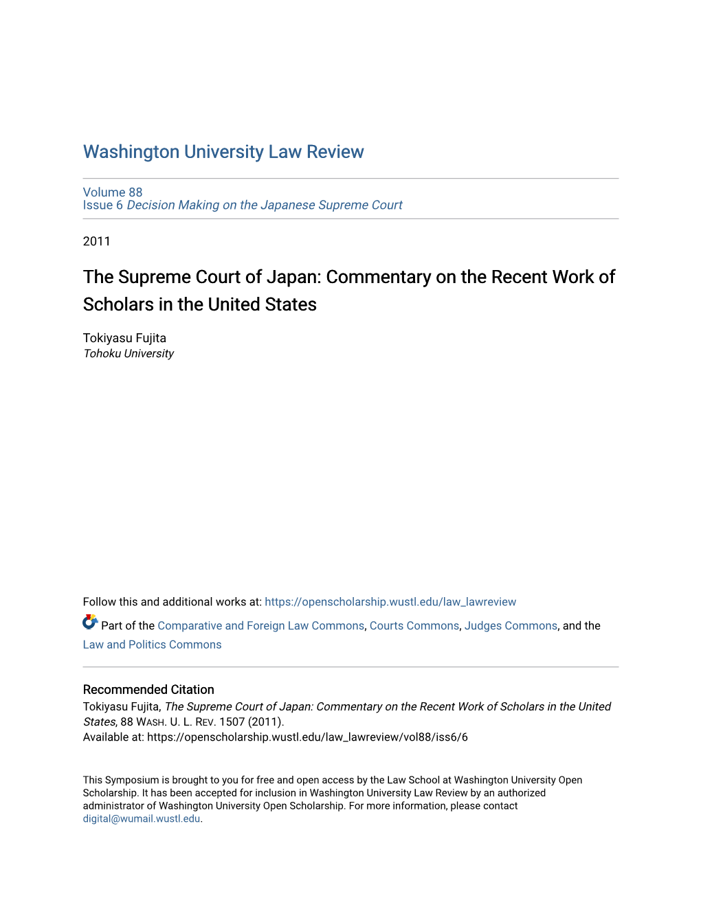 The Supreme Court of Japan: Commentary on the Recent Work of Scholars in the United States
