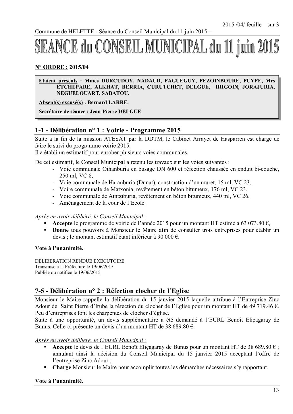 Réunion Du Conseil Municipal Du 25 Mai 2003-06-03