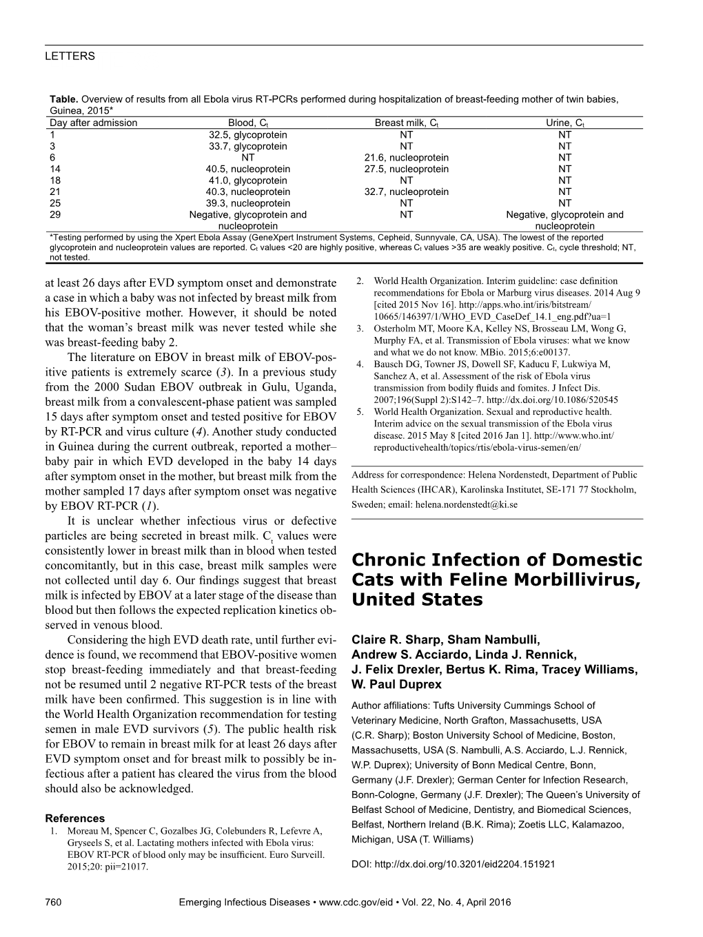 Chronic Infection of Domestic Cats with Feline Morbillivirus, United States