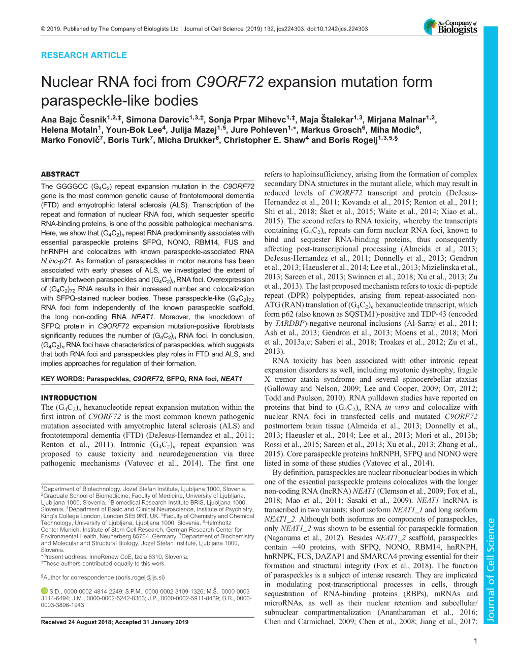 Nuclear RNA Foci from C9ORF72 Expansion Mutation Form
