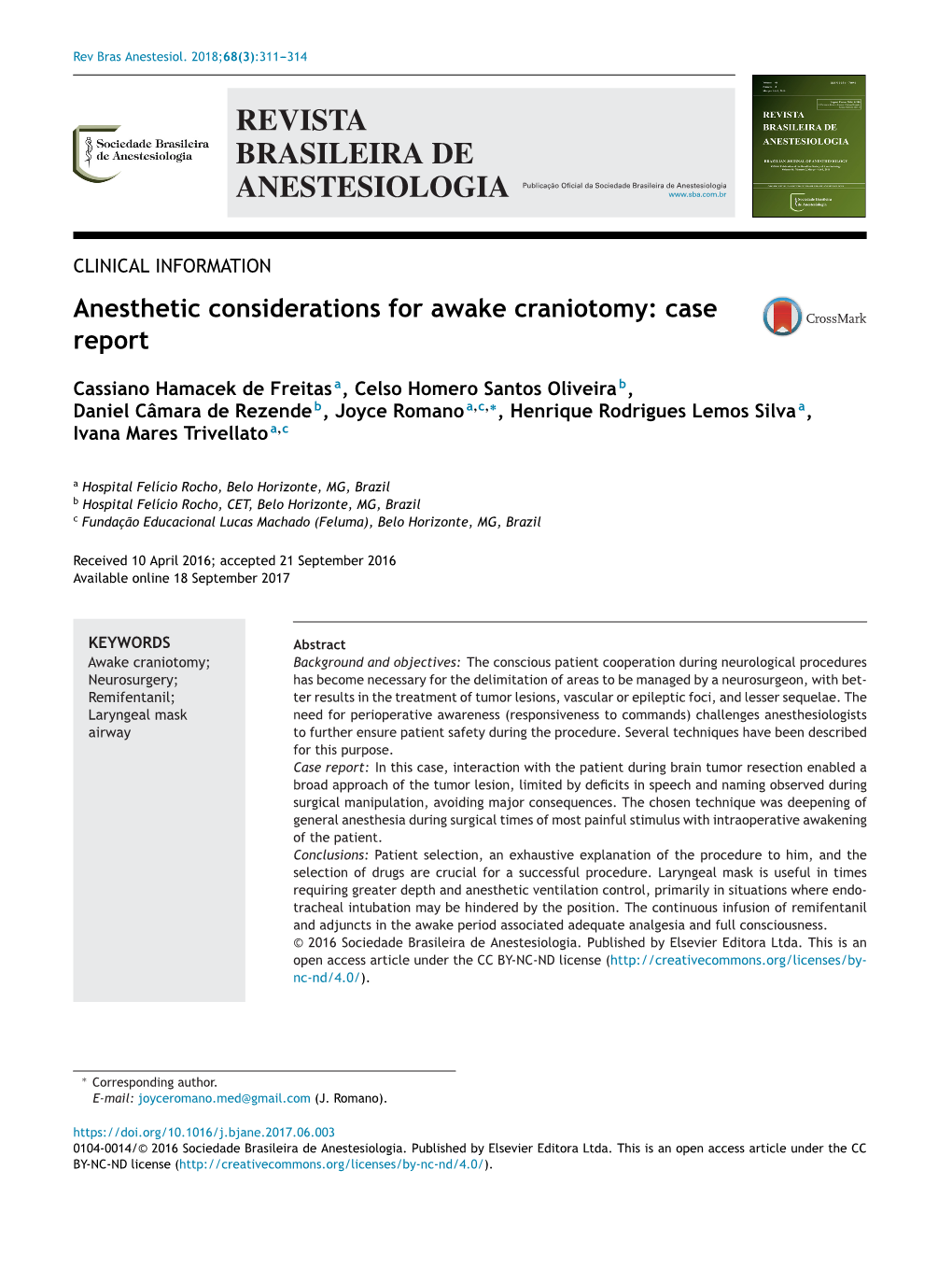 Anesthetic Considerations for Awake Craniotomy: Case Report