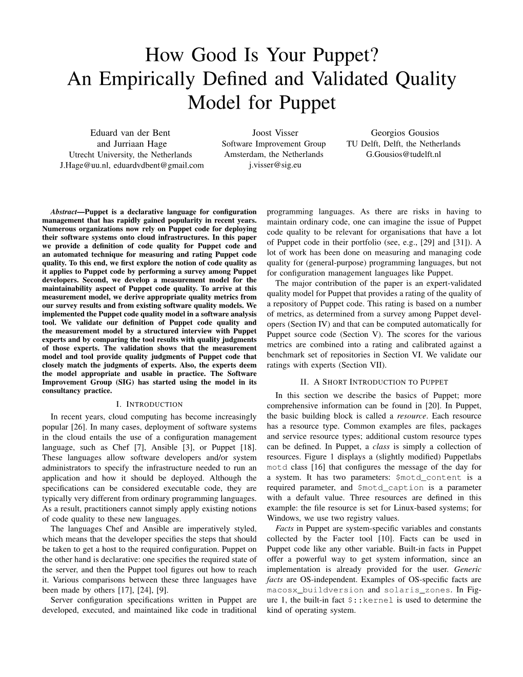 An Empirically Defined and Validated Quality Model for Puppet