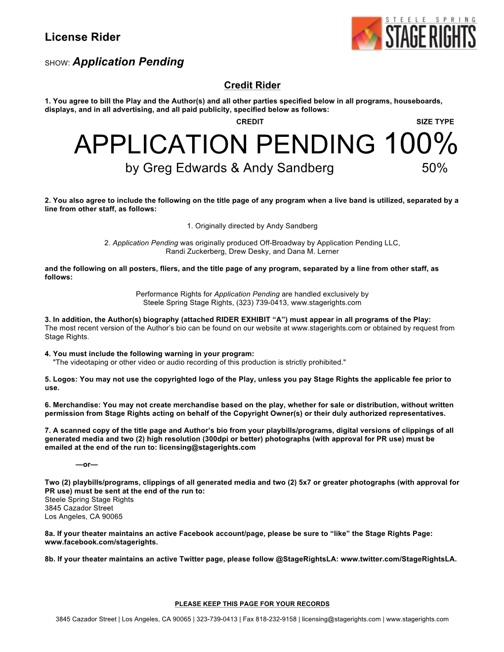 APPLICATION PENDING 100% by Greg Edwards & Andy Sandberg 50%