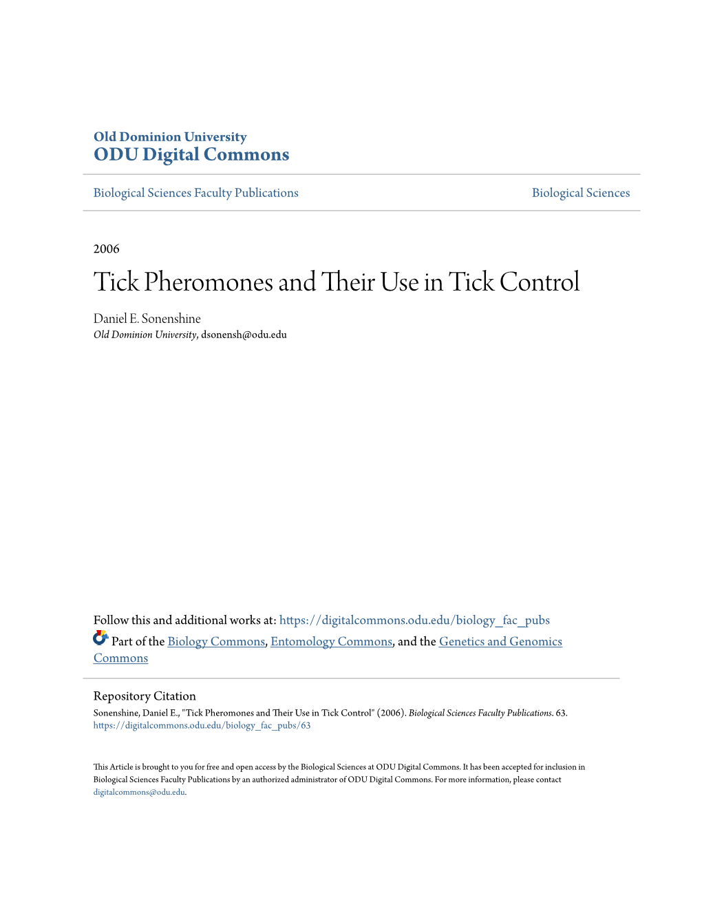 Tick Pheromones and Their Use in Tick Control