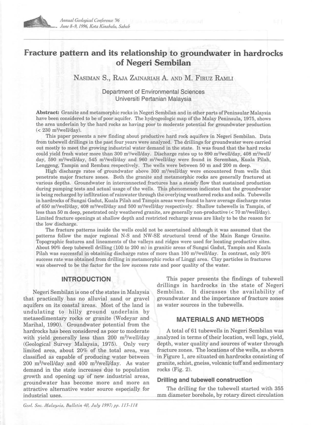 Fracture Pattern and Its Relationship to Groundwater in Hardrocks of Negeri Sembilan