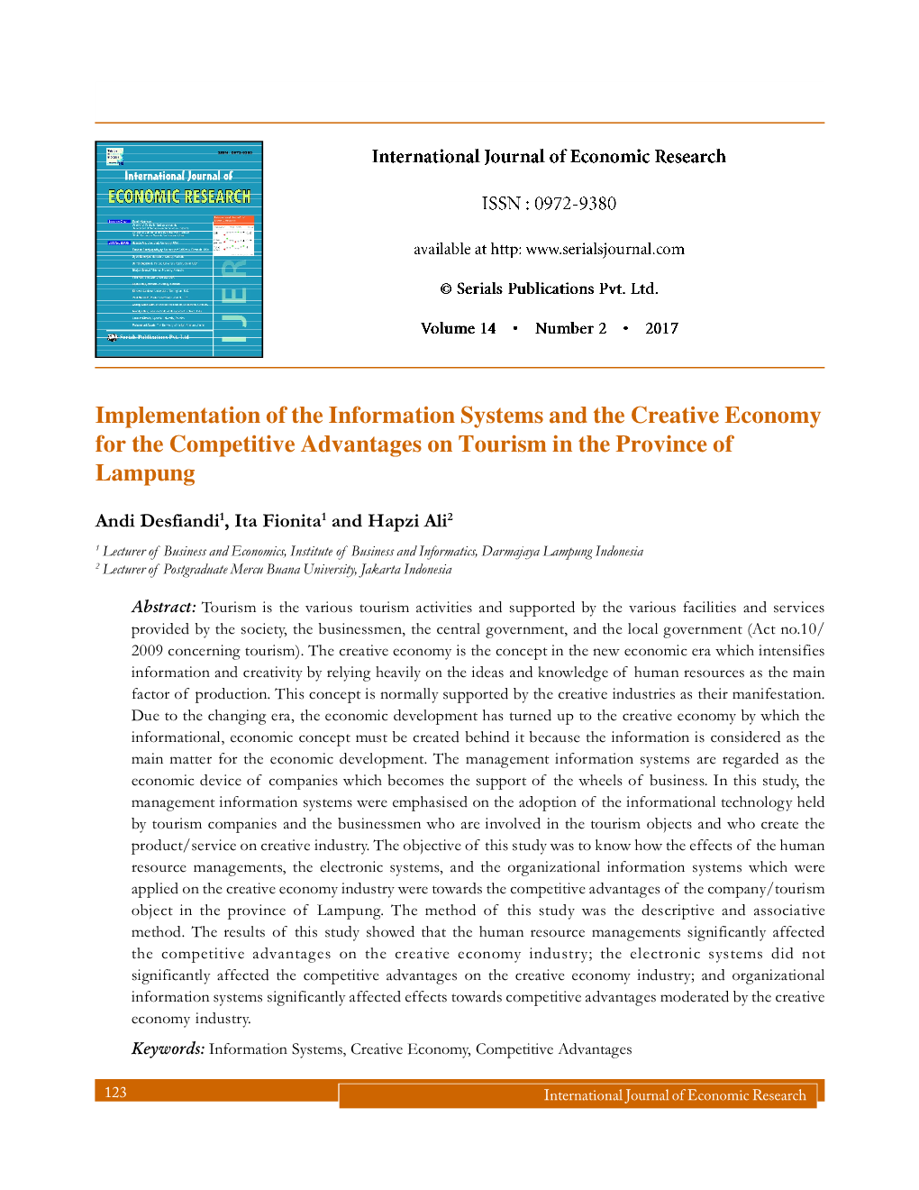 Implementation of the Information Systems and the Creative Economy for the Competitive Advantages on Tourism