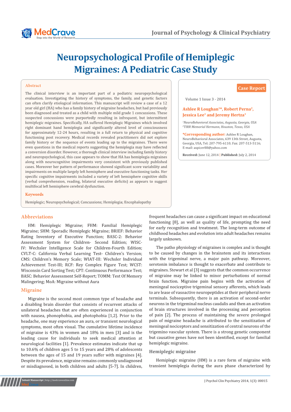 Neuropsychological Profile of Hemiplegic Migraines: a Pediatric Case Study