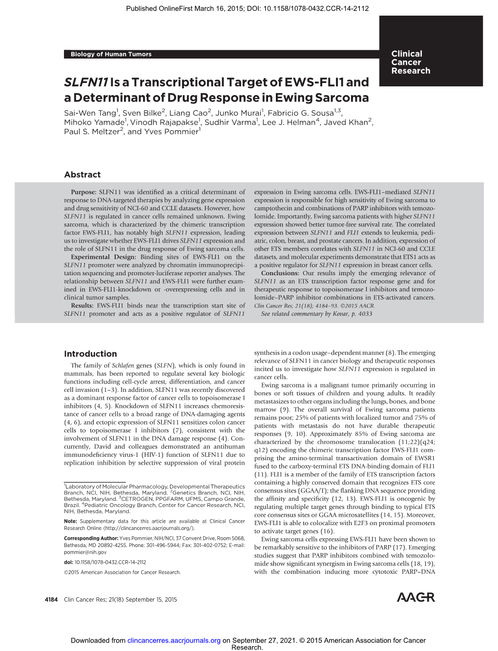 Slfn11is a Transcriptional Target of EWS-FLI1 and a Determinant Of