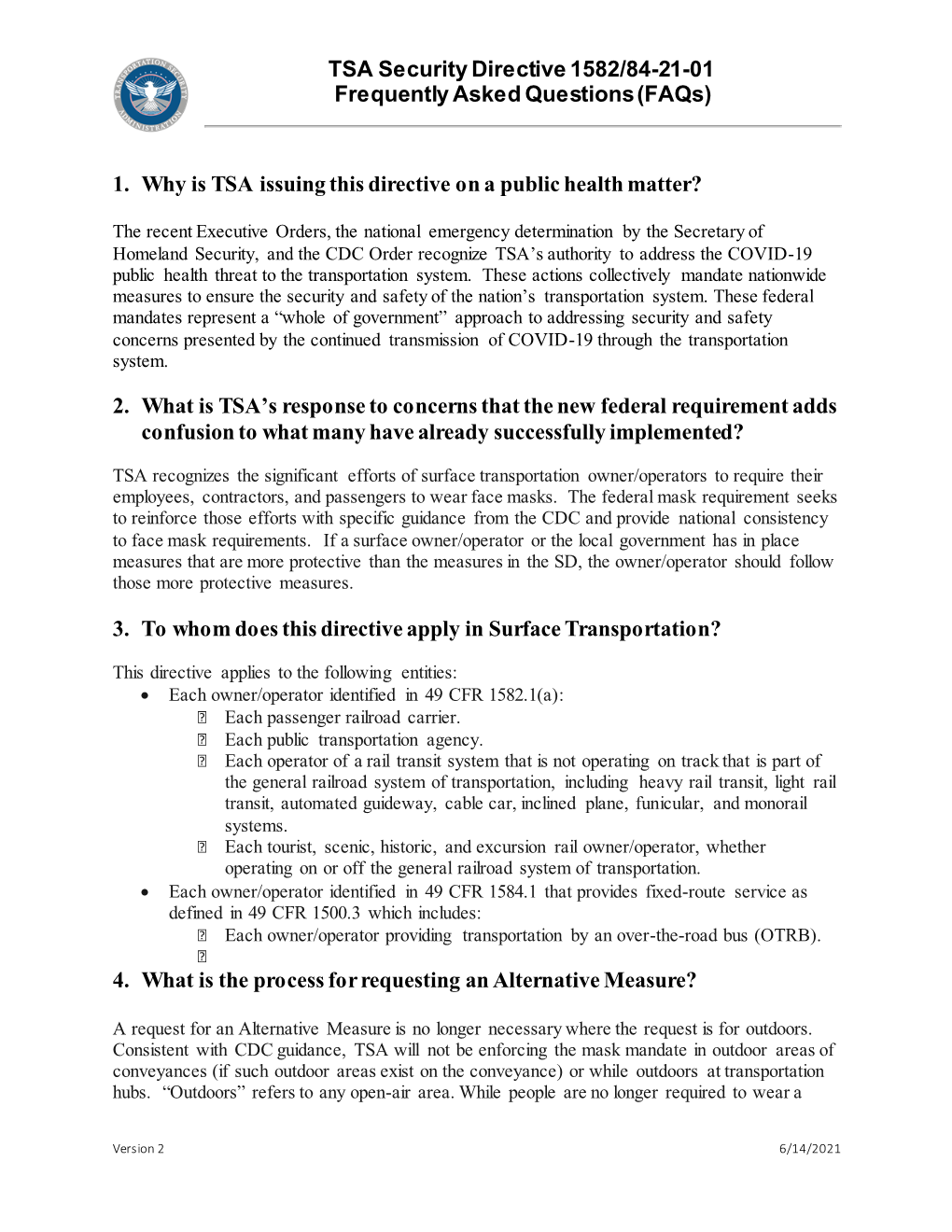 TSA Security Directive 1582/84-21-01 Faqs