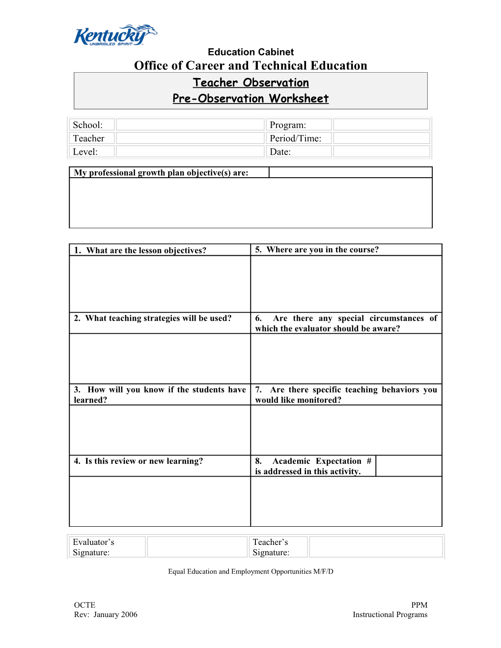 Teacher Observation Form