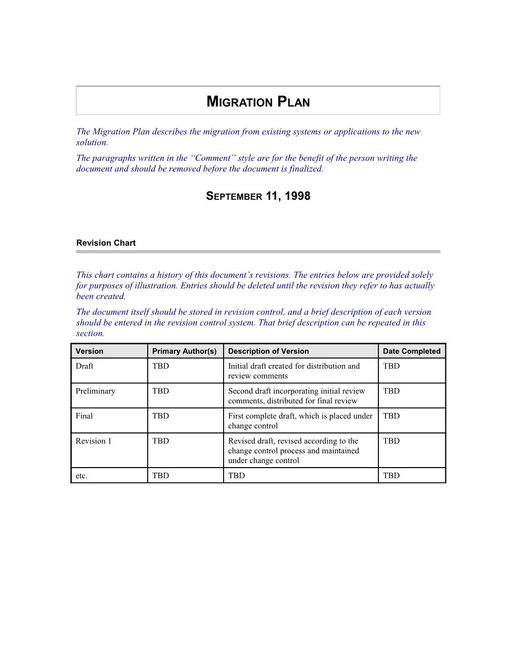 Migration Plan Project Name