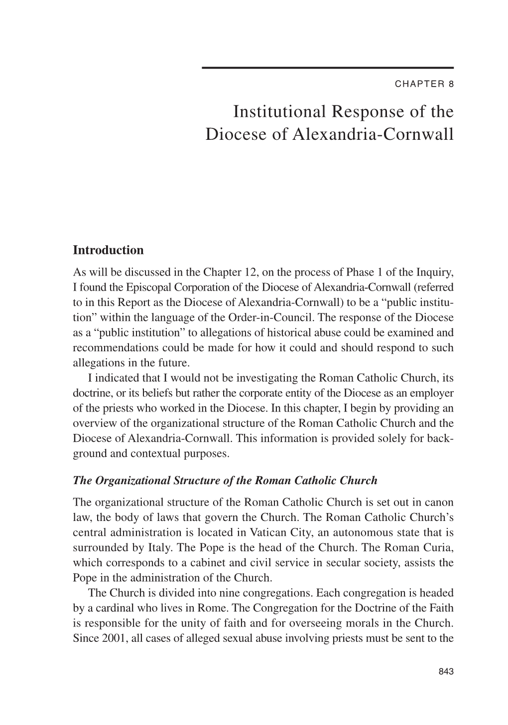 Institutional Response of the Diocese of Alexandria-Cornwall