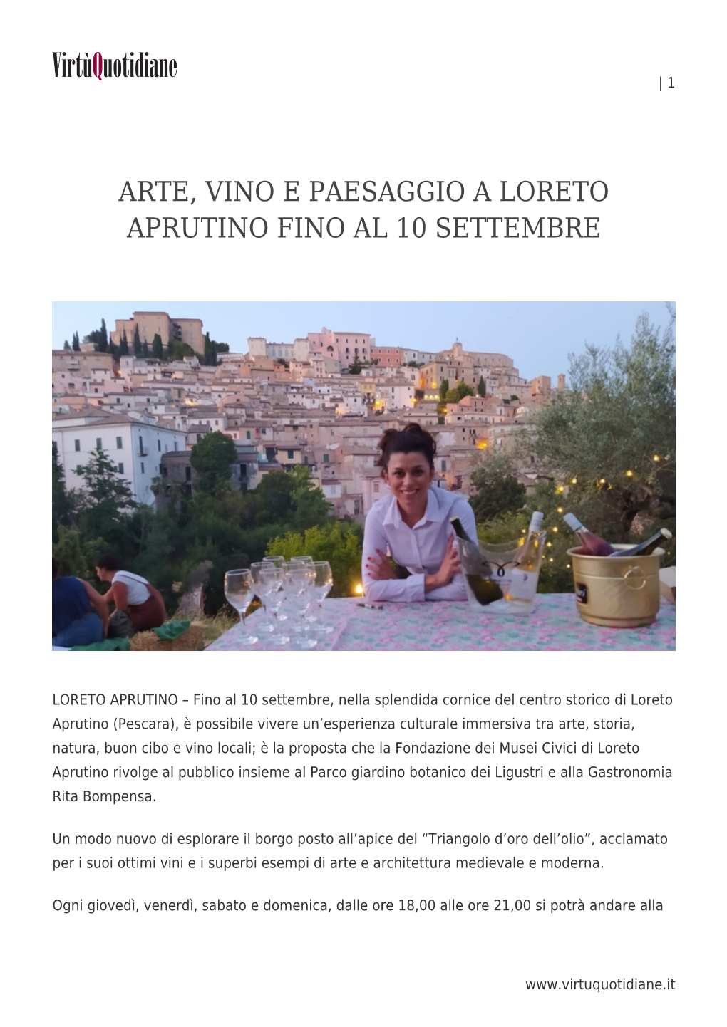 Arte, Vino E Paesaggio a Loreto Aprutino Fino Al 10 Settembre