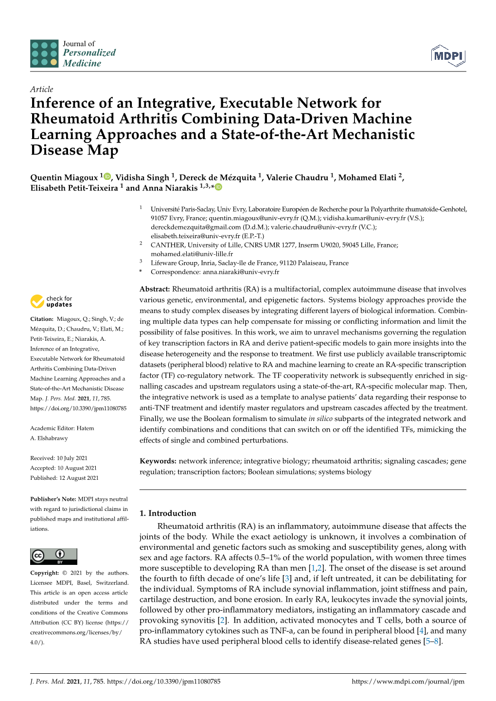 Inference of an Integrative, Executable Network for Rheumatoid Arthritis