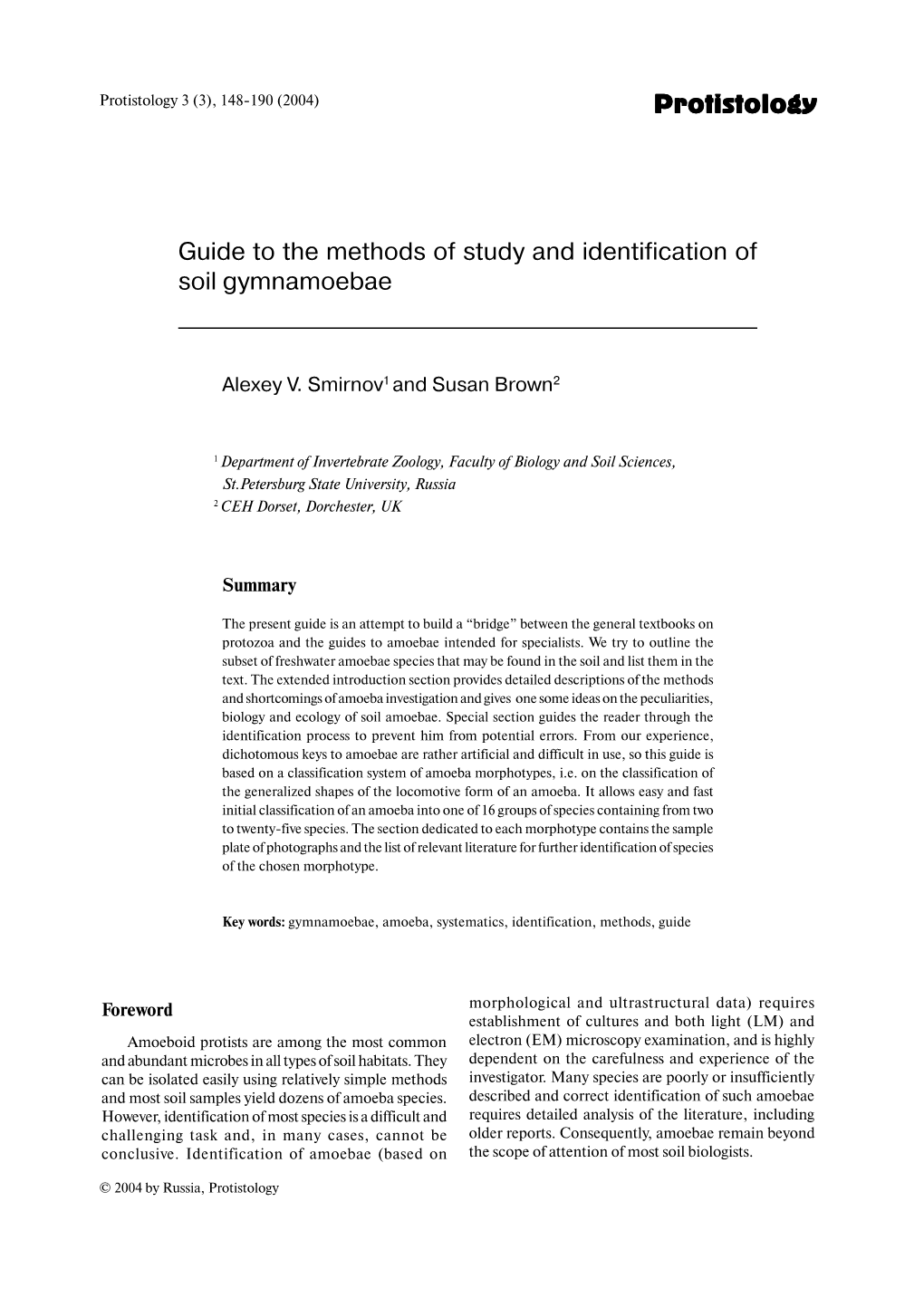 Guide to the Methods of Study and Identification of Soil Gymnamoebae