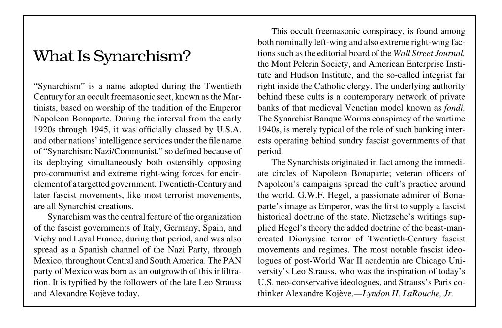What Is Synarchism? by Lyndon H. Larouche