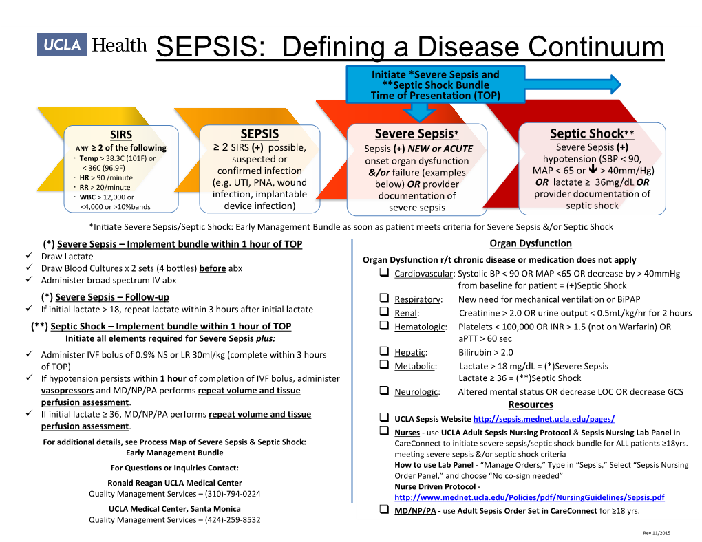 SEPSIS: Defining a Disease Continuum