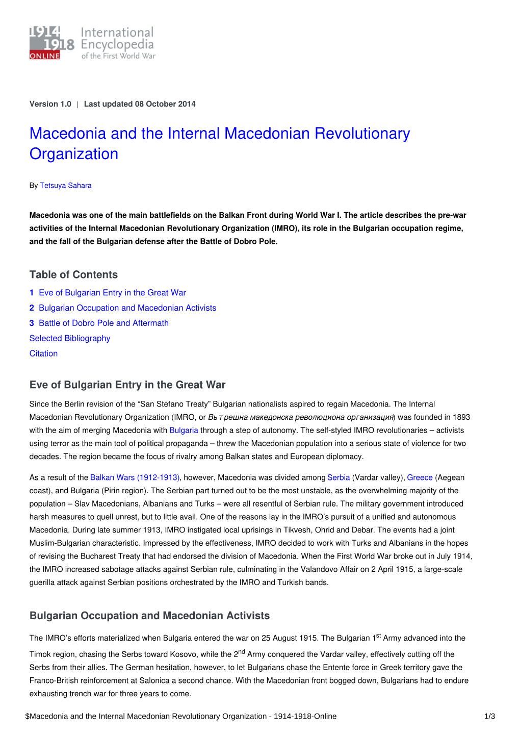 Macedonia and the Internal Macedonian Revolutionary Organization