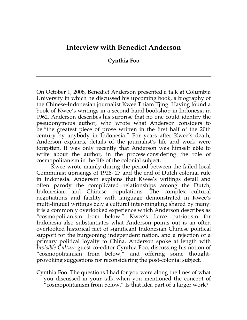 Interview with Benedict Anderson