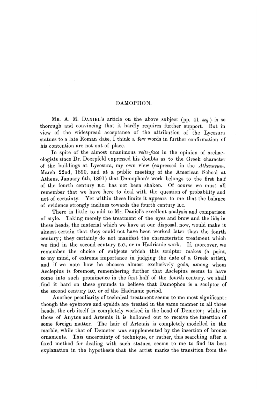 DAMOPHON. • ME. AM DANIEL's Article on the Above Subject