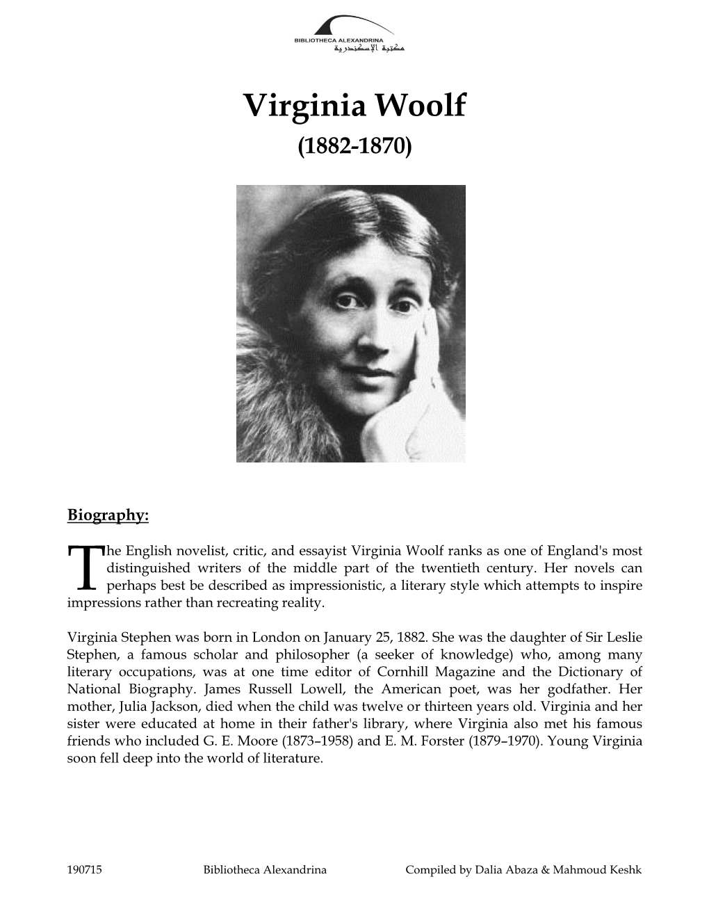 Virginia Woolf (1882-1870)