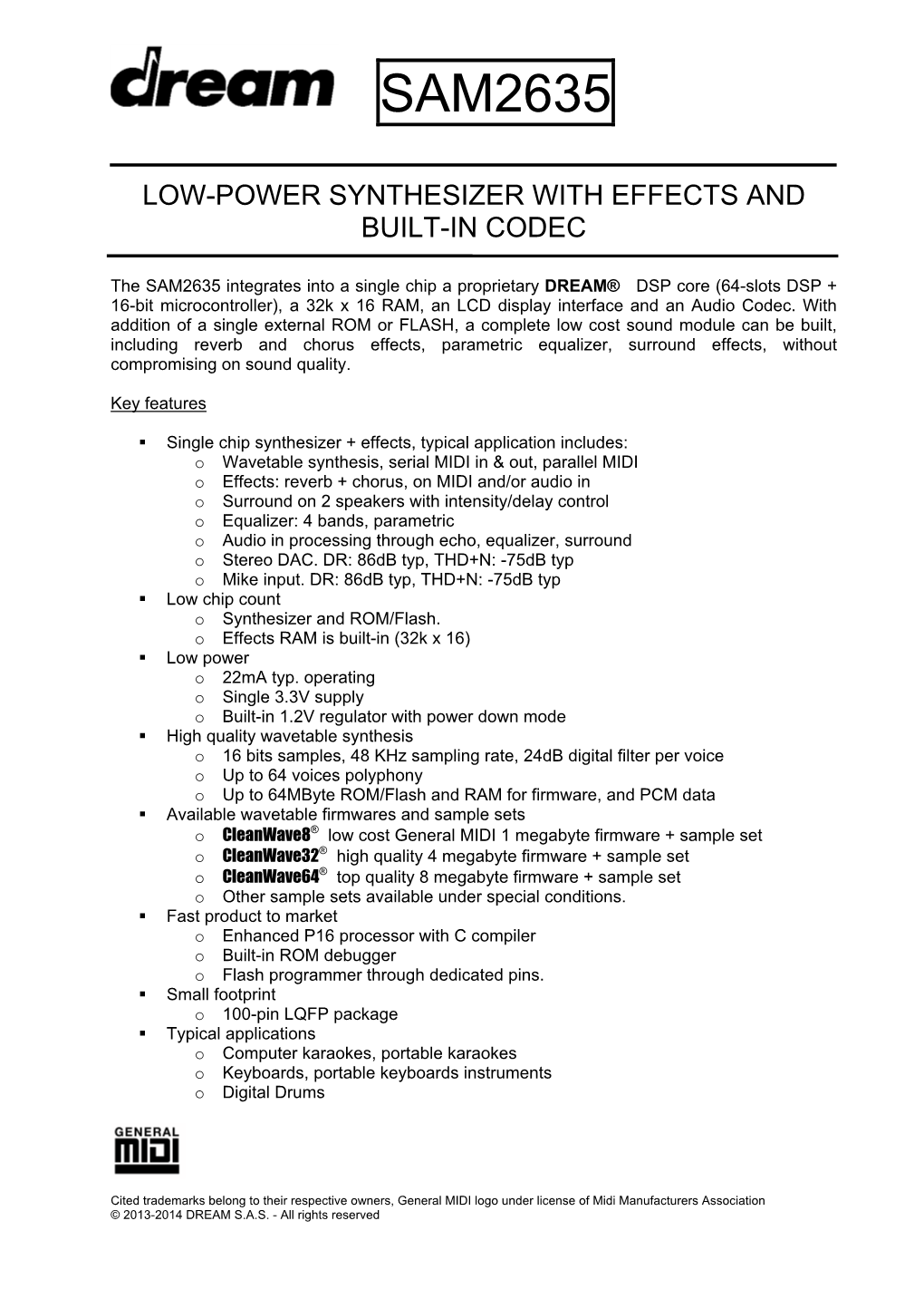 SAM2635 Datasheet