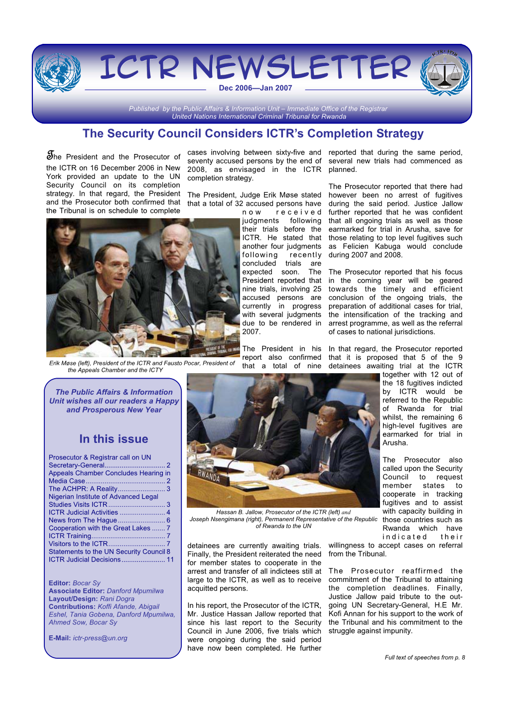 ICTR NEWSLETTER Dec 2006—Jan 2007