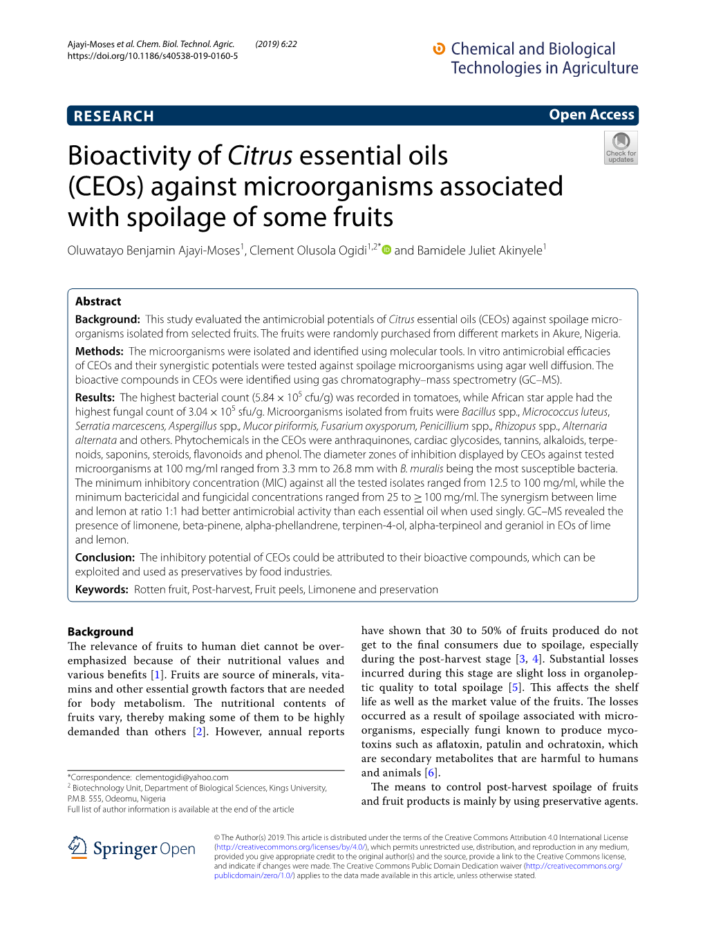 Bioactivity of Citrus Essential Oils (Ceos) Against Microorganisms