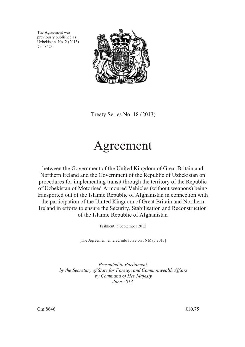 Agreement Between the Government of the United Kingdom of Great Britain and Northern Ireland and the Government of the Republic