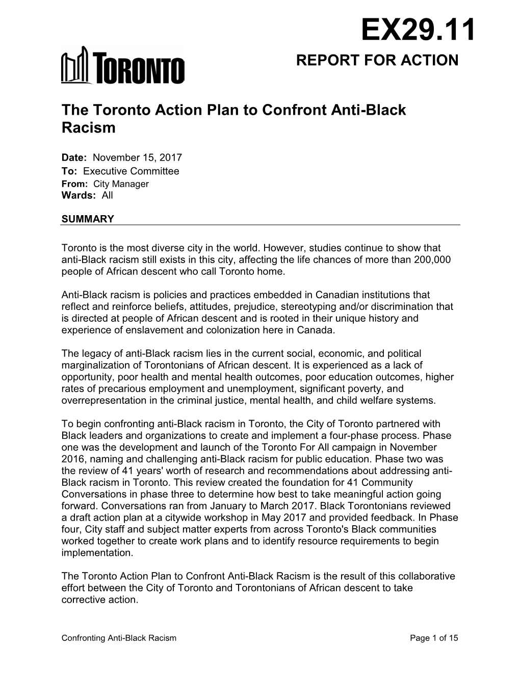 The Toronto Action Plan to Confront Anti-Black Racism