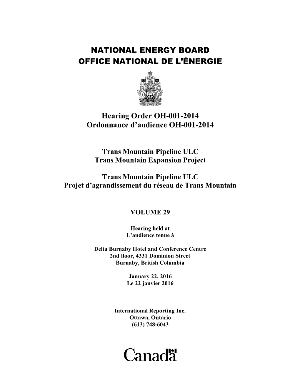 NEB Trans Mountain Pipeline Expansion Hearing Transcripts, Vol