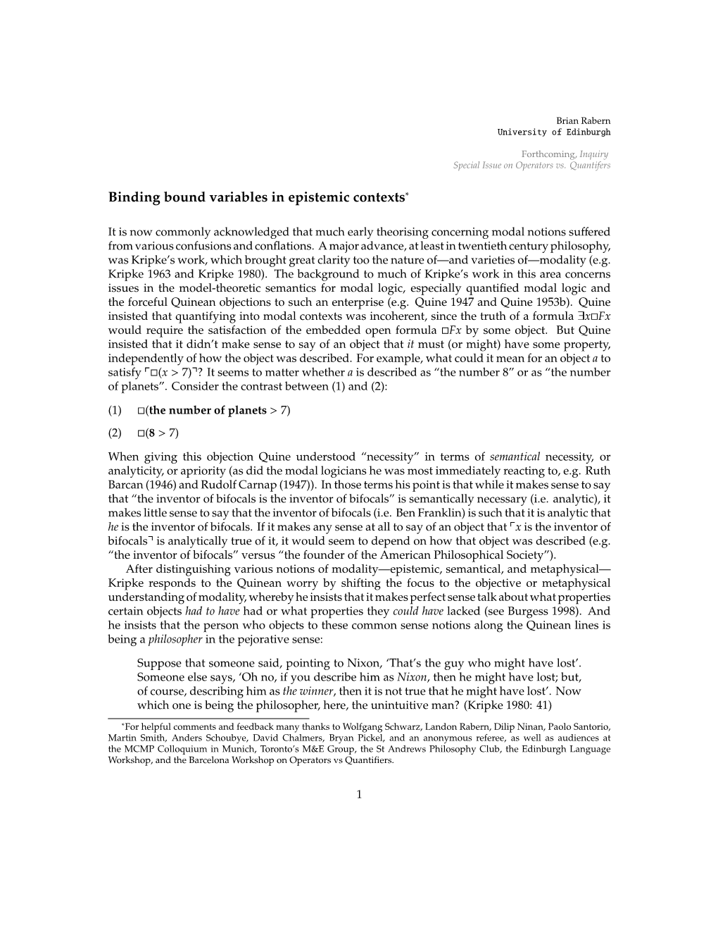 Binding Bound Variables in Epistemic Contexts∗