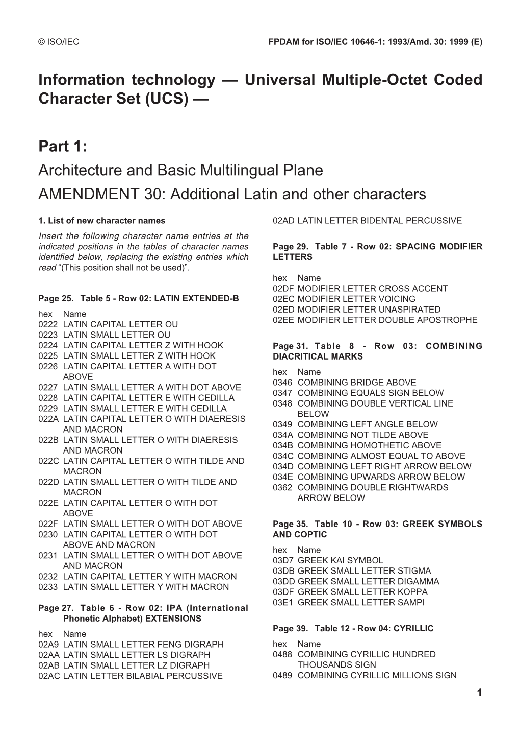 Universal Multiple-Octet Coded Character Set (UCS) — Part 1